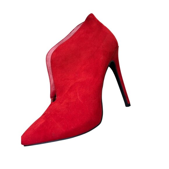 Just Fab Red Stiletto Heel Ankle Bootie Women's Sz 7 Cut Slit Front Pointed Toe - Picture 12 of 15
